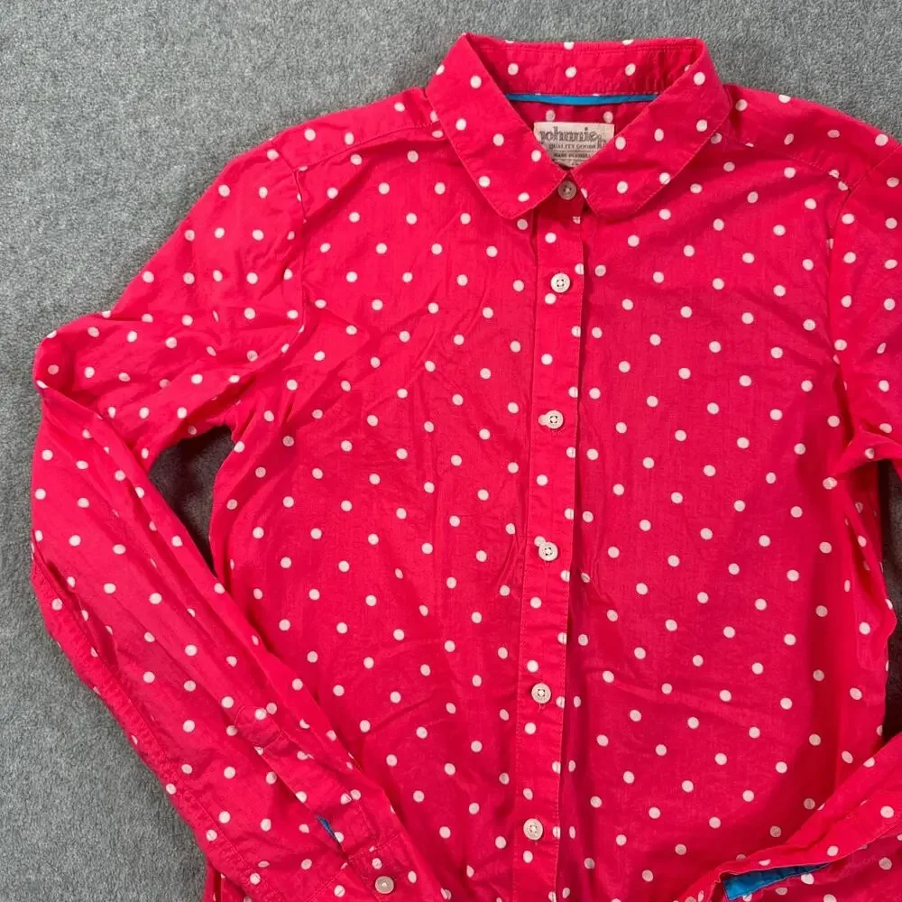 Johnnie B Quality Goods Pink Polka Dot Button Down Blouse Girls 11/12 Long Sleev